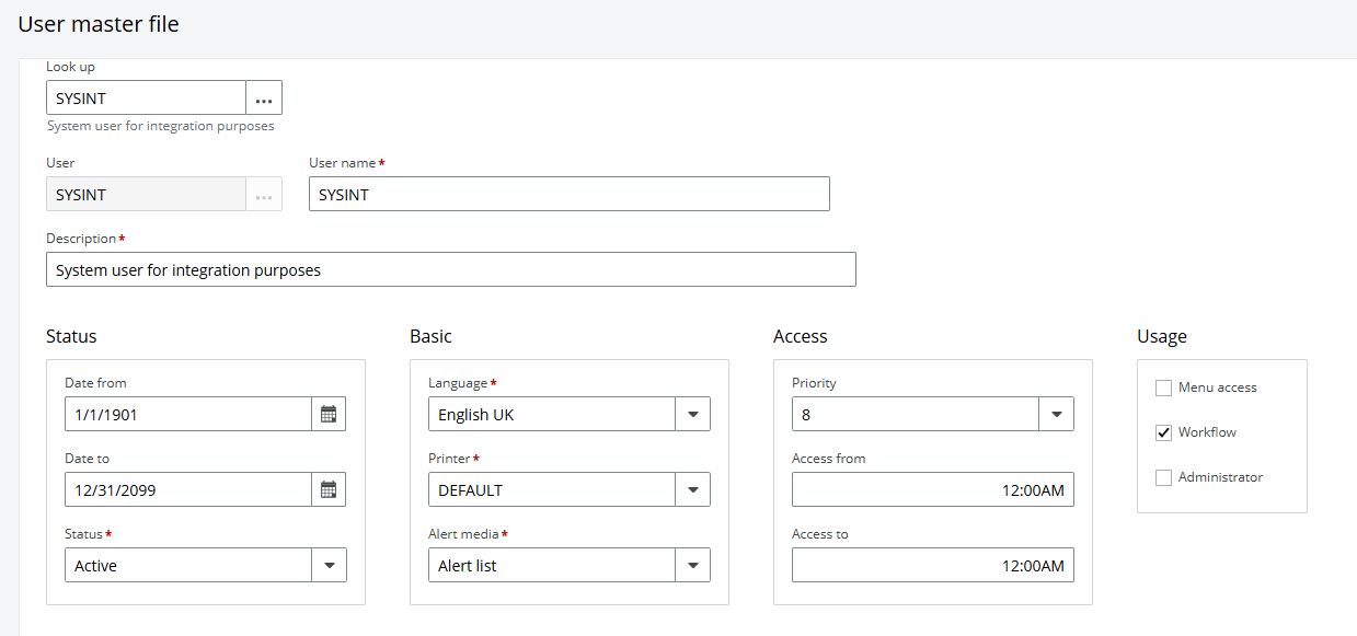User record for authentication - user