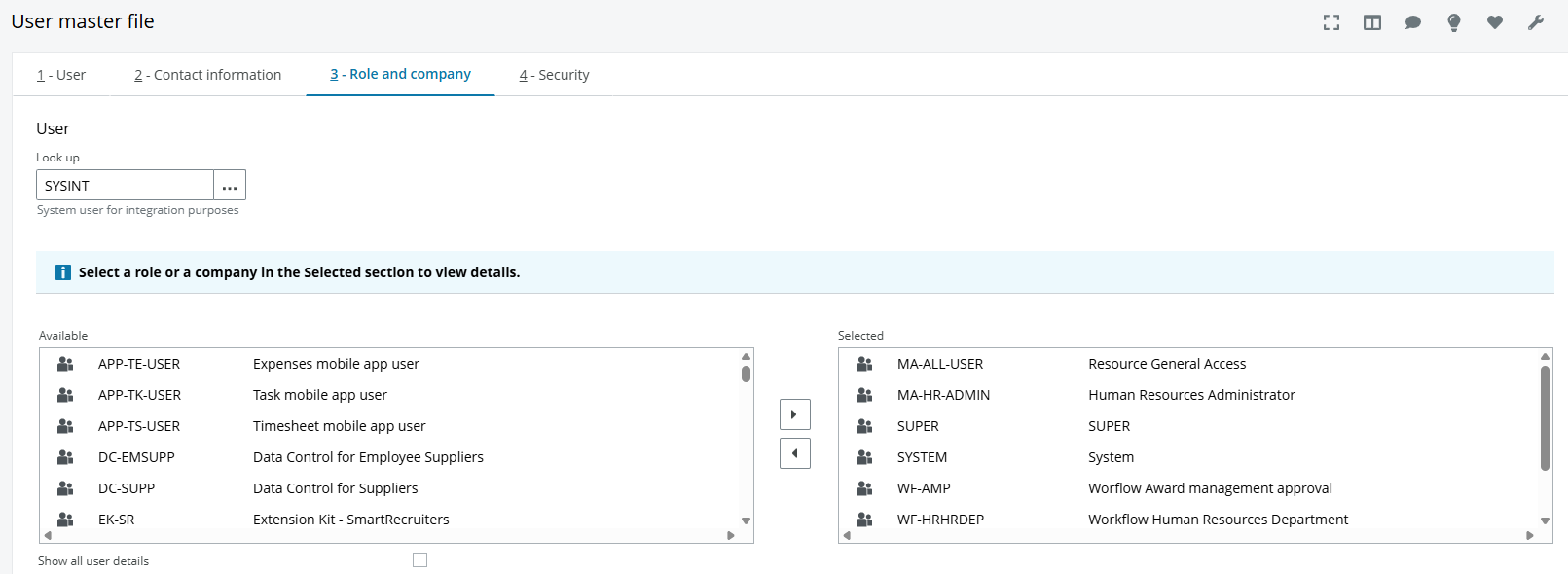 User record for authentication - roles
