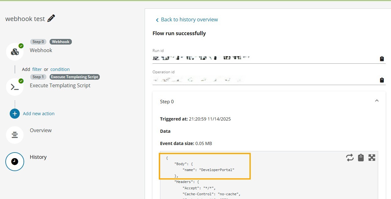 EK flow receives call from Postman w/body sent